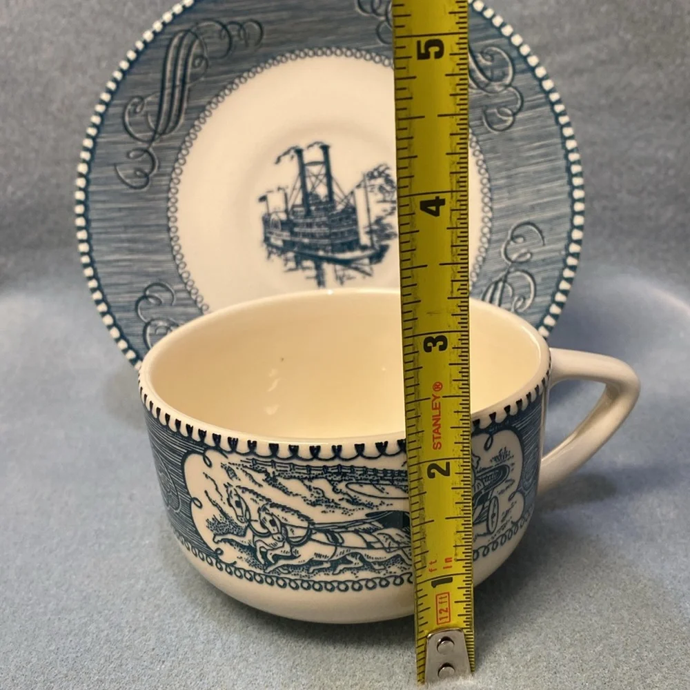 Blue CURRIER AND IVES BLUE CHINA COFFEE CUP AND SAUCER